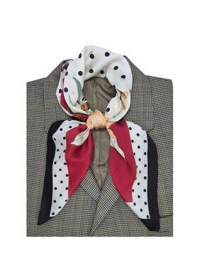⭐Luxurious Silky Floral Polka Dot Square Scarf White Black Vintage-Inspired New⭐
